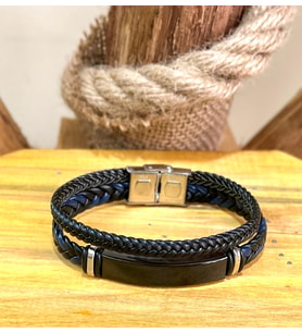2li Örgü Kordon Deri Çelik Mixli Sade Şık Trend Model Erkek Bileklik 22 cm (Siyah)