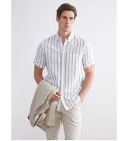 LCWAIKIKI Classic Haki Regular Fit Çizgili Erkek Gömlek