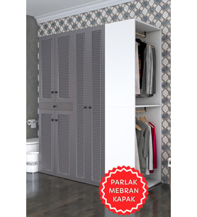 Kenzlife membran çamaşır-kurutma makinesi dolabı ve giysi dolabı çekmeceli eşari sağ gribyz 187*160*60 mebran kapak MDF gövde (Beyaz-Gri)