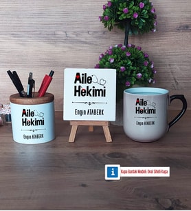 Aile Hekimi Dekoratif Taş, Kalemlik, Sihirli Oval Kupa Bardak Hediye