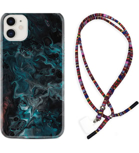 Apple iPhone 11 12 13 Mini Kılıf Boyun Asklı Rasta Silikon Colorful Abstract 1384