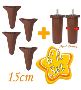 Serdivan 6'Lı Set Mobilya Ünite Çekyat Koltuk Kanepe Ayarlı M8 Destek Ayağı 15 Cm Ceviz Renk Baza Ayak