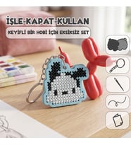 Etamina Siyah Kulaklı Köpek -Pochacco- Kanaviçe Anahtarlık Kiti (İşleme Hobi Seti)