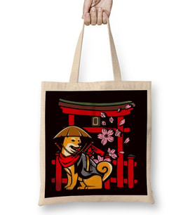 Japan Sakura Dog Shiba Inu Cherry Blossom Tree Japanese Art Bez Çanta Uzun Saplı