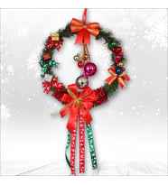 Yılbaşı Kapı Süsü, Ahşap Üzeri Garland Kapı Halkası - 33 cm (STD)