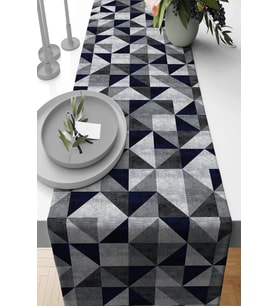 Lacivert Geometrik Desenli Premium Masa Örtüsü Runner RNR382