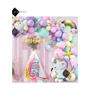 5 Harfli 6 Yaş Gökkuşağı Konsepti Unicorn Temalı Makaron Balon Doğum Günü Parti Kutlama Seti