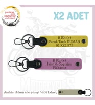 Motosikletçiye Hediye, İsim Plaka, B Rh (+) Kan Grubu Yazılı Acil Durum x2 Anahtarlık, Sarı-Pembe-SK (Çok Renkli)
