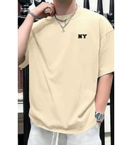 Erkek Ny Baskılı Oversize Tshirt (Bej)