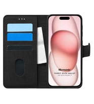 Microsonic Apple iPhone 15 Kılıf Fabric Book Wallet Siyah (Siyah)