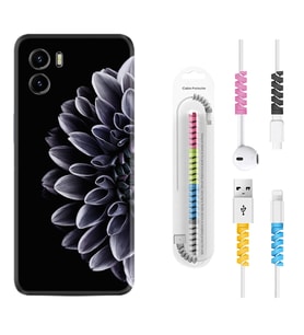 Vivo Y15S Y32 Y33S Y51 Y53S Kılıf Kablo Koruma Spiral Silikon Çiçekler 1639