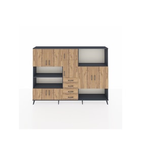 Arges Dolap 10 Raflı 4 Çekmeceli 8 Kapaklı 220x30x163 Antrasit-Çam