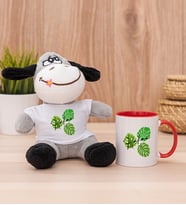 Kişiye Özel Erkeğe Hediye Yaprak Tasarım İsimli Peluş Eşek ve Kırmızı Kupa