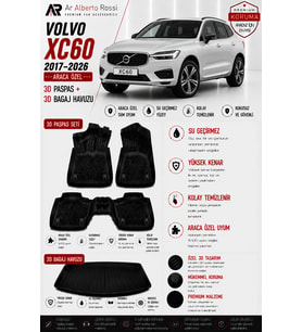 VOLVO XC60 2017-2026 Araca Özel 3D Paspas + 3D Bagaj Havuzu