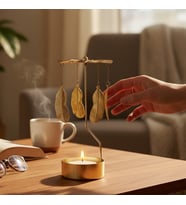 Gold Döner Yaprak Temalı Tealight Mumluk – Dekoratif Masa Üstü Aksesuar