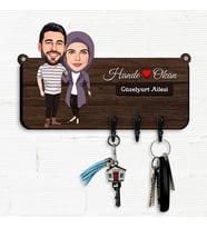 Çiçeği Burnunda Eşler Karikatürlü Anahtar Askısı