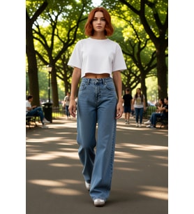 Kadın Yüksek Bel Geniş Paça Denim Pantolon Fonksiyonel Dayanıklı Kaliteli Konforlu Estetik