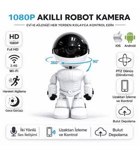 1080P Akıllı Robot Kamera WiFi Güvenlik Kamerası 360° Dönebilen Gece Görüşlü Sesli İzleme