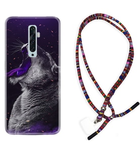 Oppo Reno 2Z 4 Lite 4 Pro 5 6 7 A31 Kılıf Boyun Asklı Rasta Silikon Purple Leopar 1750