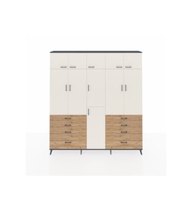 Arges Dolap 8 Raflı 8 Çekmeceli 3 Askılı 220x30x243 Antrasit-Aytaşı/Çam