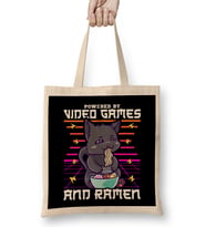 Powered By Video Games & Ramen Anime Cat Bez Çanta Uzun Saplı