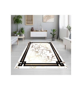 Rovigo Home Dijital Baskı Yıkanabilir Kaymaz Taban Salon Halısı RVG1885-SM67 (Beyaz)