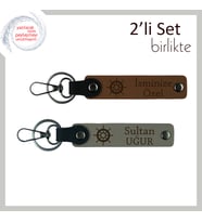 Kişisel Gemi Dümeni Desenli Anahtarlık Seti, 2’li Hediyelik Seçenek, Açık Kahve-Kül Gri