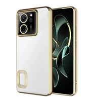 Coverzone Xiaomi Mi 13T ile uyumlu K?l?f Kamera Korumal? Logo G�steren Parlak renk kenar �izgileri ile ??k bir tasar?m Colored Z-Omega Kapak Gold