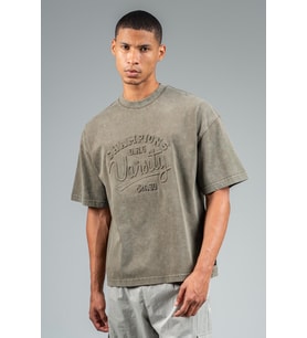 Maraton Oversize Erkek Bisiklet Yaka Açık Haki- T-shirt