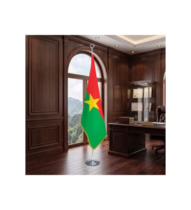 Burkina Faso Direkli - Altın Saçaklı Saten Makam Bayrağı Seti (Krom Direk)