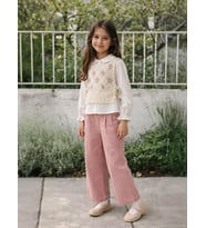 Civil Girls Çiçek Nakışlı 2-5 Yaş Takım - Ekru