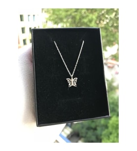 925 Ayar Gümüş Zincirli Siyah Taşlı Kelebek Modeli Kolye