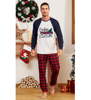 %100 Pamuk Yılbaşı Temalı Erkek Pijama Takımı 9028 (Lacivert)
