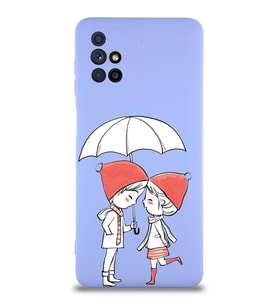 Samsung Galaxy M51 Uyumlu Lansman Kılıf Aşk Tasarımlı İçi Kadife Kapak-Lila (Şeffaf)