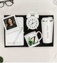 Kişiye Özel Fotoğraflı Çerçeve,Defter,Kalem,Masa Saati,Fincan Ve Termos Hediye Seti (STD)