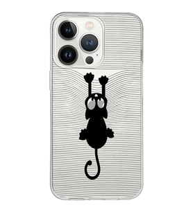 Apple iPhone 13 Pro Uyumlu Kapak Çizgi Kedi Tasarımlı Şeffaf Silikon Kılıf
