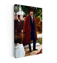 Kanvas Tablo Atatürk Uzun Paltolu Ve Bastonlu Atatürk Tablosu Ev Ofis Duvar Dekoru