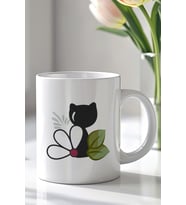 Sevimli Kedi Desenli 330ml Baskılı Beyaz Seramik Kupa Bardak