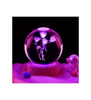 Kişiye Özel Işıklı Ahşap Gül Buketi Kristal Cam Küre 6cm