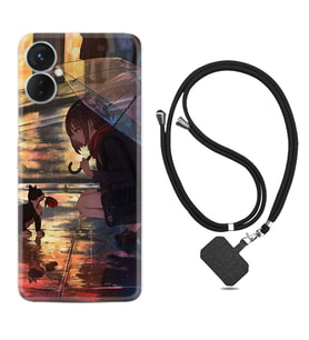 Tecno Spark 9T Kılıf Silikon Boyun Askılı İpli Desenli Silikon Kız ve Kedi 1762