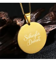 Kişiye Özel İsimli Kararmaz Çelik Kolye Yuvarlak Daire Kolye (Gold)