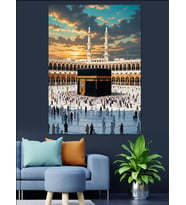 Kabe Mekke Hac Kalabalık Dekoratif Kanvas - Mdf Ahşap Tablo