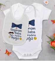 BK Kids Aynı Kadına Aşığız Tasarımlı Bebek Body Zıbın ve Mama Önlüğü Hediye Seti - Model 1