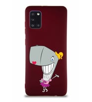 Samsung Galaxy A31 Soft Premier Kapak Pearl Yengeç Tasarımlı Silikon Kılıf - Mürdüm (Şeffaf)
