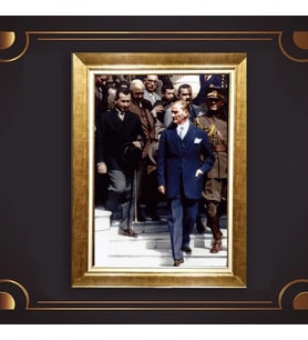 Altın Varaklı Çerçeveli Paspartulu Atatürk Tablo nl02A778 (Gold)