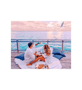 Sahil Ve Romantik Çift Sticker(Çerçeveli) 70x90 Sayılarla Boyama Hobi Seti