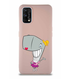 Realme 7 Pro Soft Premier Kapak Pearl Yengeç Tasarımlı Silikon Kılıf - Pudra (Şeffaf)