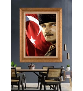 Altın Varaklı Çerçeveli Paspartulu Atatürk Tablo nh138 (Gold)