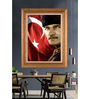 Altın Varaklı Çerçeveli Paspartulu Atatürk Tablo nh138 (Gold)