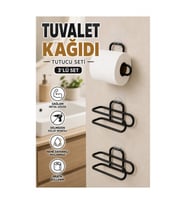 Siyah Yapışkanlı Rulo Kağıt Tutucu – 3’lü Duvar Tipi Set